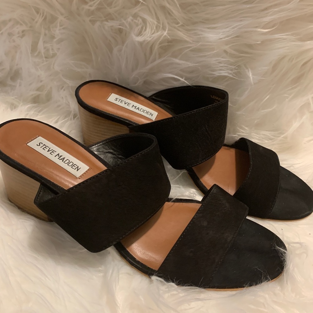 Steve Madden heels - Black Straps and Wooden Heel